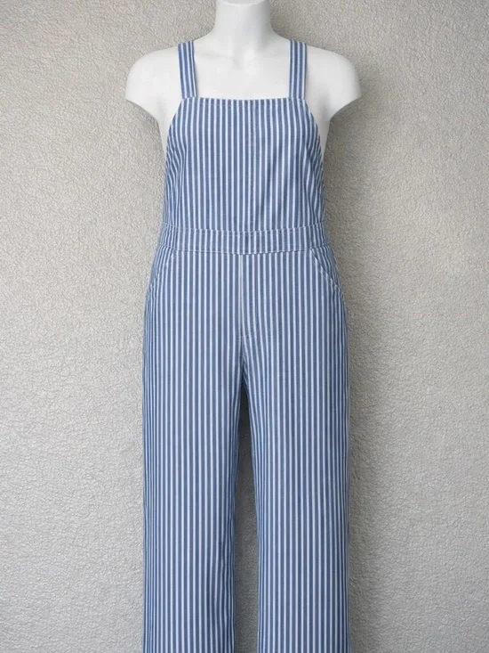 Free Assembly Blue & White Striped Overalls Size L - Picture 1 of 4